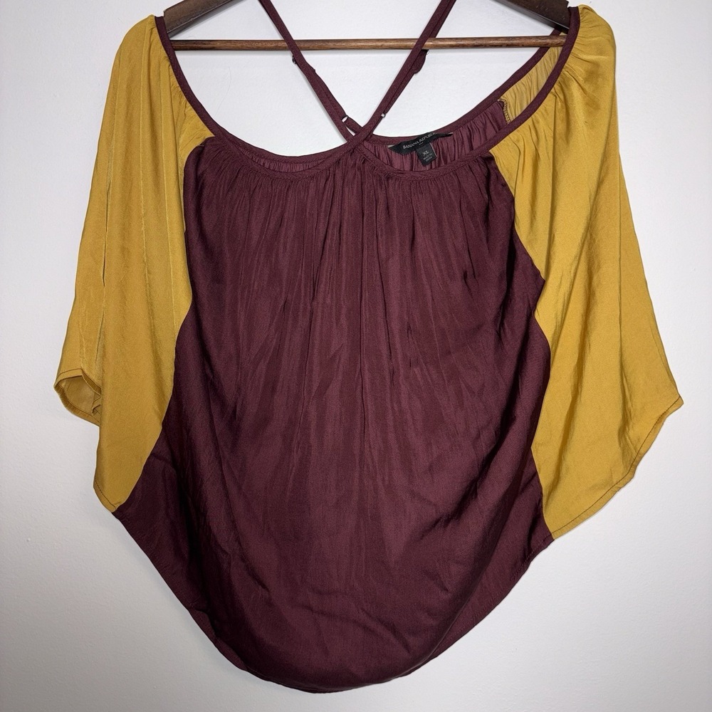Banana Republic Halter Colorblock Blouse XL Gold Maroon Pinot Noir Polyester